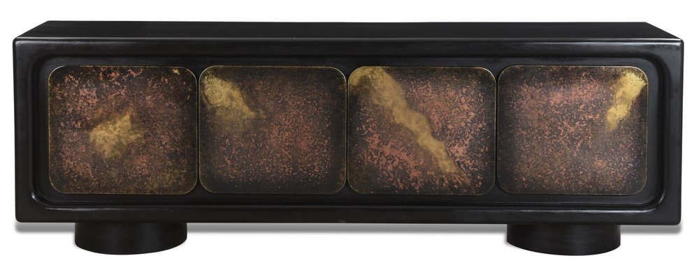 75" Black Distressed Solid Wood Sideboard with Four Doors