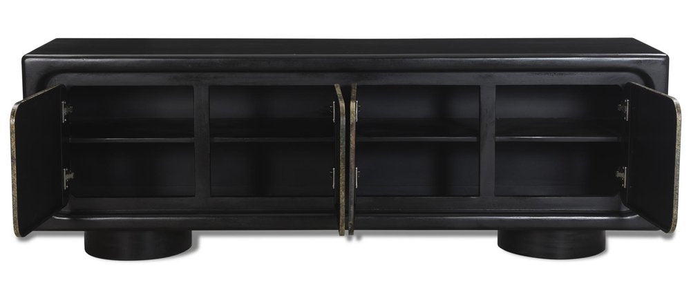 75" Black Distressed Solid Wood Sideboard with Four Doors