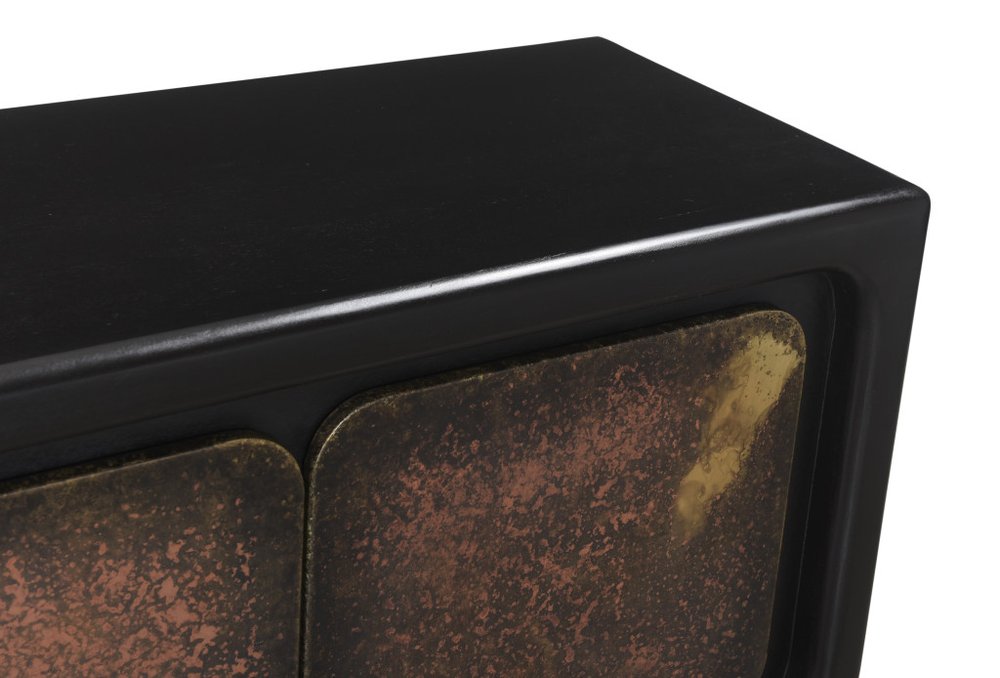 75" Black Distressed Solid Wood Sideboard with Four Doors