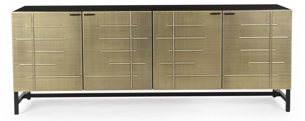 72" Gold Iron Ribbed Texture Sideboard with Four Doors