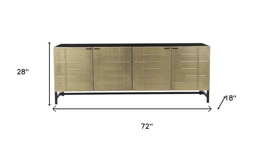 72" Gold Iron Ribbed Texture Sideboard with Four Doors