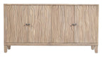 69" Ivory Distressed Reclaimed Wood Carved Geometric Sideboard With Four Doors