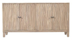 69" Ivory Distressed Reclaimed Wood Carved Geometric Sideboard With Four Doors