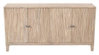 69" Ivory Distressed Reclaimed Wood Carved Geometric Sideboard With Four Doors