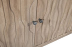 69" Ivory Distressed Reclaimed Wood Carved Geometric Sideboard With Four Doors