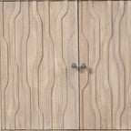 69" Ivory Distressed Reclaimed Wood Carved Geometric Sideboard With Four Doors
