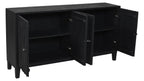 69" Graphite Distressed Reclaimed Wood Carved Geometric Sideboard With Four Doors