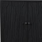 69" Graphite Distressed Reclaimed Wood Carved Geometric Sideboard With Four Doors