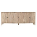 92" Ivory Distressed Reclaimed Wood Carved Geometric Sideboard With Six Doors