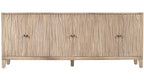 92" Ivory Distressed Reclaimed Wood Carved Geometric Sideboard With Six Doors