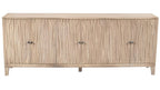 92" Ivory Distressed Reclaimed Wood Carved Geometric Sideboard With Six Doors