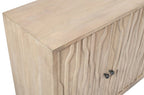 92" Ivory Distressed Reclaimed Wood Carved Geometric Sideboard With Six Doors