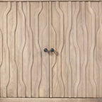 92" Ivory Distressed Reclaimed Wood Carved Geometric Sideboard With Six Doors
