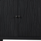 92" Graphite Distressed Reclaimed Wood Carved Geometric Sideboard With Six Doors