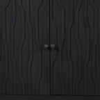 92" Graphite Distressed Reclaimed Wood Carved Geometric Sideboard With Six Doors