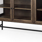 70" Black And Brown Solid Wood Sideboard Soft Close with Four Glass Doors
