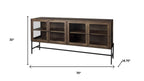 70" Black And Brown Solid Wood Sideboard Soft Close with Four Glass Doors