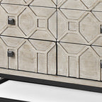 70" Light Brown Wood Carved Geometric Nine Drawer Sideboard