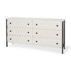 63" Gray And White Wood Carved Geometric Six Drawer Sideboard