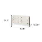 63" Gray And White Wood Carved Geometric Six Drawer Sideboard