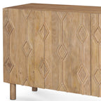 71" Light Brown Solid Wood Carved Geometric Sideboard Soft Close with Four Doors