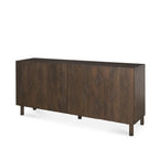 71" Dark Brown Solid Wood Carved Geometric Sideboard Soft Close with Four Doors