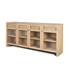 80" Light Brown Solid Wood Three Drawer Sideboard Soft Close with Four Glass Doors
