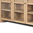 80" Light Brown Solid Wood Three Drawer Sideboard Soft Close with Four Glass Doors