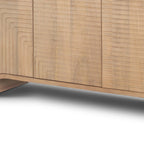 72" Natural Solid Wood Ribbed Texture Sideboard With Four Doors
