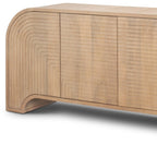 72" Natural Solid Wood Ribbed Texture Sideboard With Four Doors