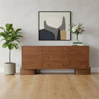 76" Brown Solid Wood Three Drawer Sideboard Soft Close with Two Doors