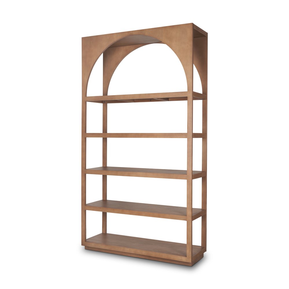47" Brown Arched Solid Wood Five Tier Bookcase