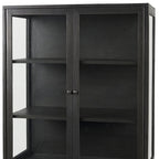 36" Black Solid Wood and Metal Display Cabinet With Two Doors