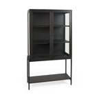 36" Black Solid Wood and Metal Display Cabinet With Two Doors