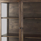 36" Brown and Black Solid Wood and Metal Display Cabinet With Two Doors