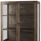 36" Brown and Black Solid Wood and Metal Display Cabinet With Two Doors