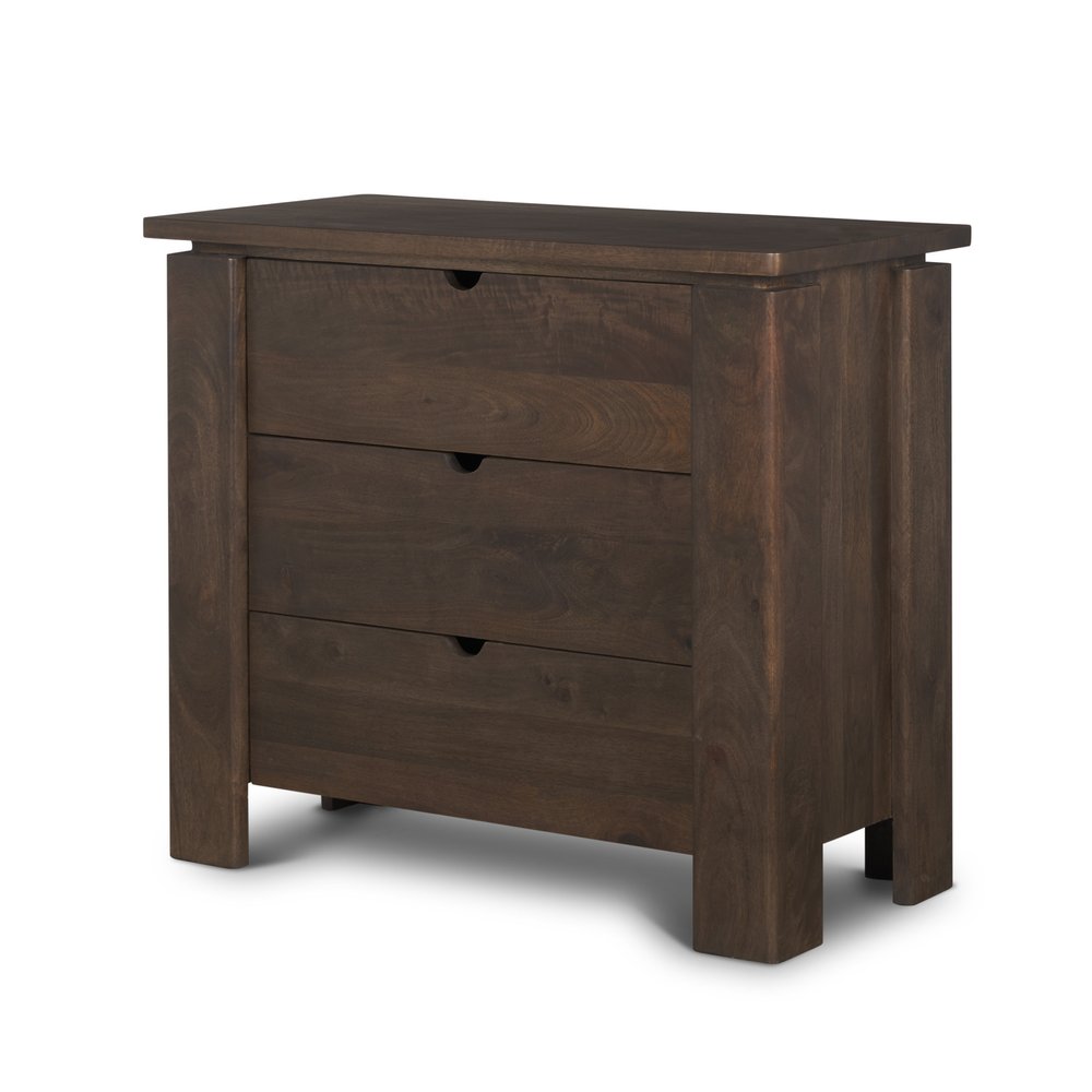 36" Dark Brown Solid Wood Accent Cabinet With Three Drawers