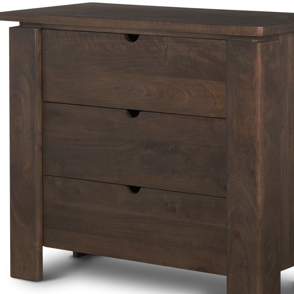 36" Dark Brown Solid Wood Accent Cabinet With Three Drawers