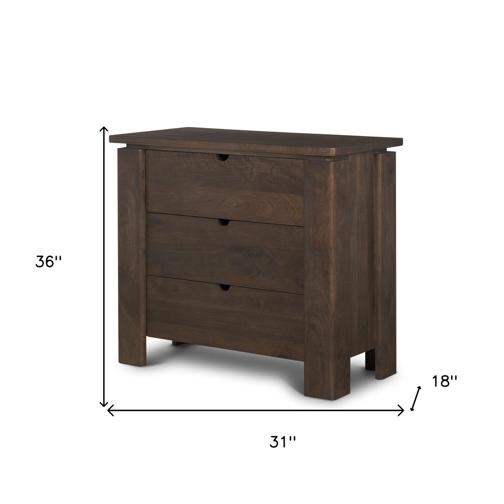 36" Dark Brown Solid Wood Accent Cabinet With Three Drawers