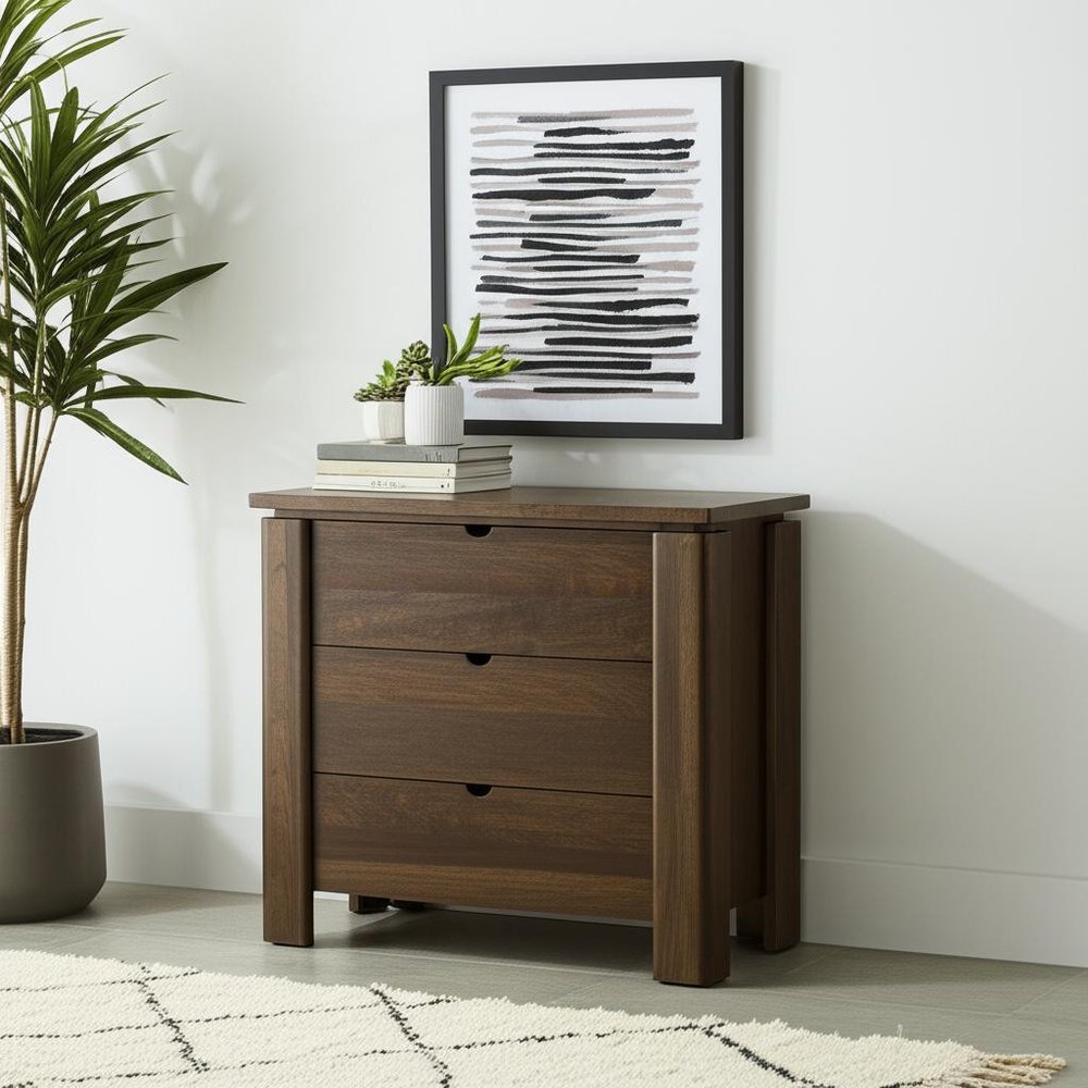 36" Dark Brown Solid Wood Accent Cabinet With Three Drawers