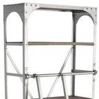 32" Light Brown And Nickel Metal and Solid Wood Five Tier Library Bookcase with Two Drawers