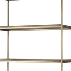 42" Antiqued Brass And Brown Distressed Metal and Solid Wood Four Tier Bookcase with Two Doors