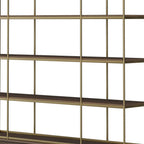 82" Antiqued Brass And Brown Distressed Metal and Solid Wood Four Tier Bookcase with Four Doors