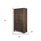 40" Dark Brown Solid Wood Curio Cabinet With Two Doors And Three Drawers