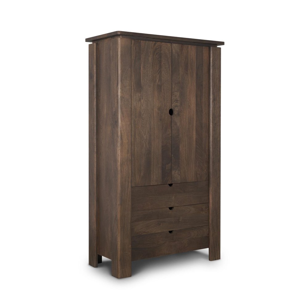 40" Dark Brown Solid Wood Curio Cabinet With Two Doors And Three Drawers
