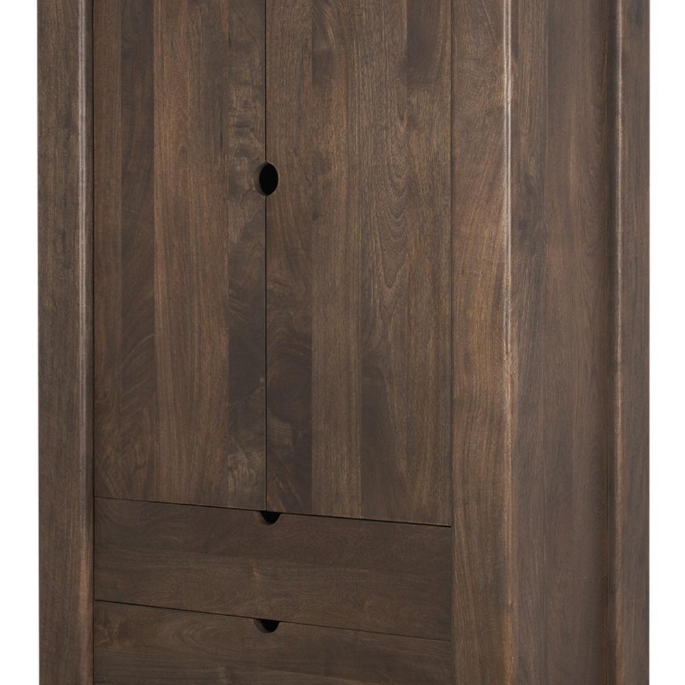40" Dark Brown Solid Wood Curio Cabinet With Two Doors And Three Drawers