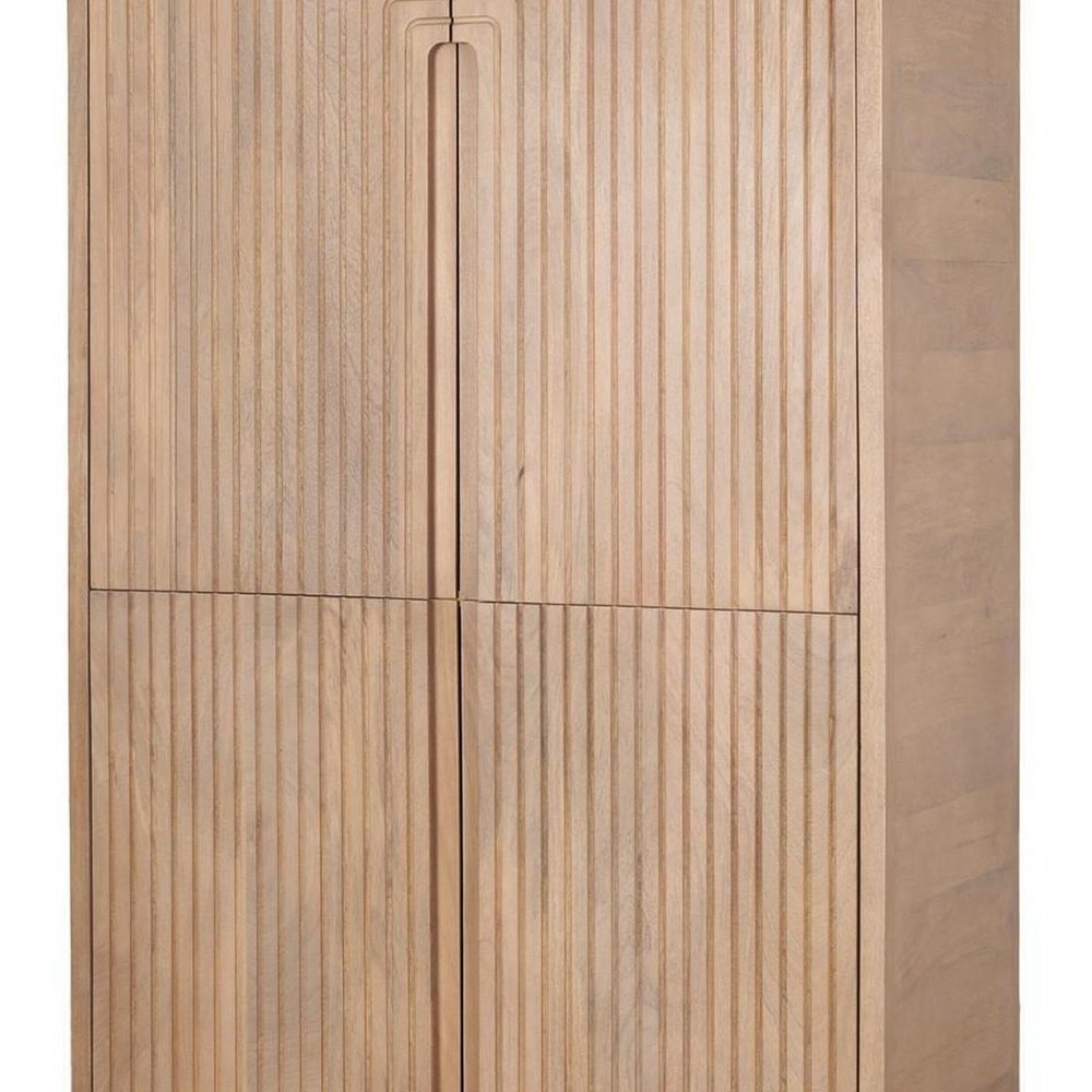 72" Natural Solid Wood Textured Door Arched Cabinet With Four Doors