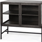36" Brown and Black Solid Wood and Metal Display Cabinet With Two Doors