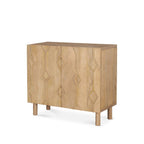 36" Natural Solid Wood Carved Geometric Accent Cabinet With Two Doors