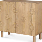 36" Natural Solid Wood Carved Geometric Accent Cabinet With Two Doors